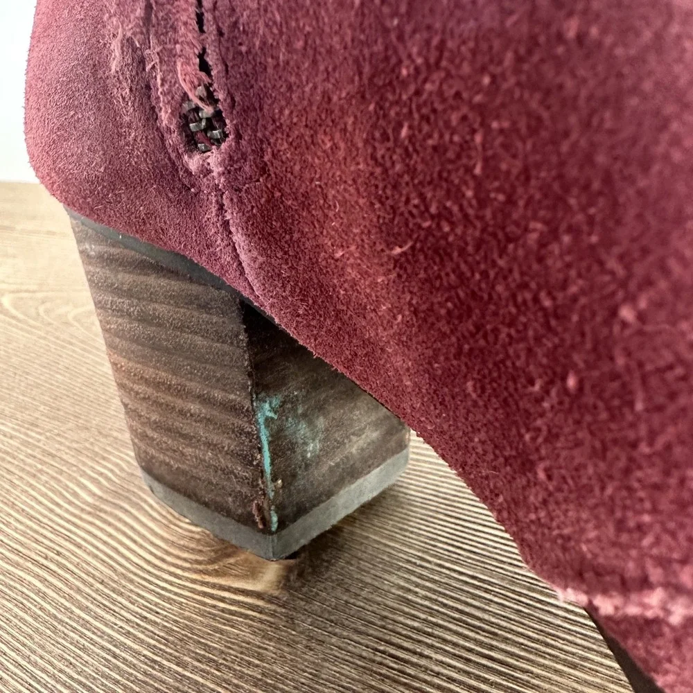 American Eagle Women Y2K Red Suede Ankle Boots Sz 9 Chunky Heel Retro